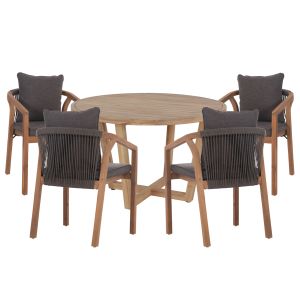Garden table and chairs 5 pcs. Paraiso HM10898.02 acacia wood in natural color-cushions in gray