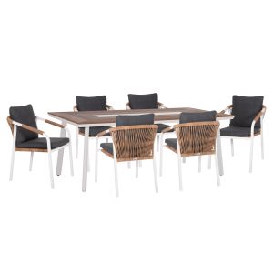 Garden table and chairs 7 pcs. Maerly HM10826.01 aluminum in white-polywood-gray cushions