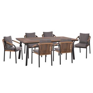 Garden table and chairs 7 pcs. Maerly HM10826.13 aluminum &amp; cushions in dark gray-polywood