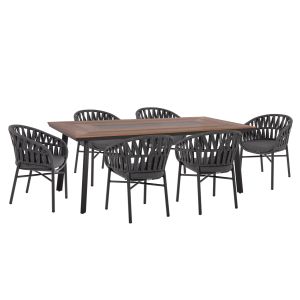 Garden table and chairs 7 pcs. Taber HM10829.01 aluminum in Dark gray-polywood-pe rope