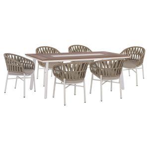 Garden table and chairs 7 pcs. Taber HM10829.02 aluminum in White-polywood-pe rope beige