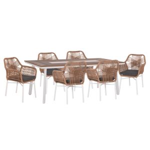 Garden table and chairs 7 pcs. Topin HM10825.01 aluminum in White-polywood-pe rattan