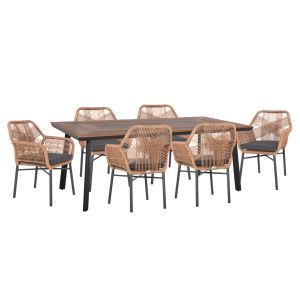Garden table and chairs 7 pcs. Topin HM10825.03 aluminum in Dark gray-polywood-pe rattan