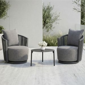 Garden set 3 pieces Lorien SM10845.02 aluminum and cushions in charcoal color