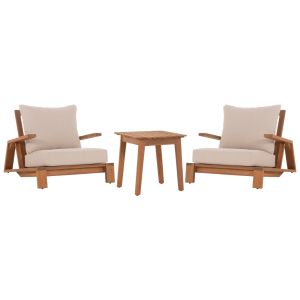 Garden set 3 pieces Mirex HM10893 coffee table and 2 armchairs - acacia wood - ecru cushions