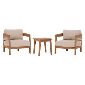 Garden set 3 pieces Solara HM10892 coffee table and 2 armchairs - acacia wood - ecru cushions