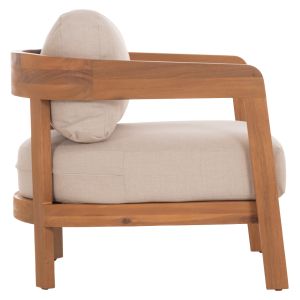 Garden set 3 pieces Solara HM10892 coffee table and 2 armchairs - acacia wood - ecru cushions