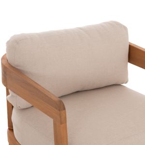 Garden set 3 pieces Solara HM10892 coffee table and 2 armchairs - acacia wood - ecru cushions