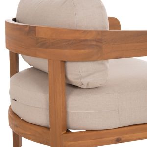 Garden set 3 pieces Solara HM10892 coffee table and 2 armchairs - acacia wood - ecru cushions