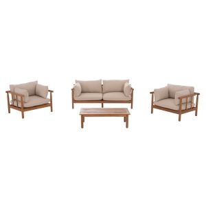 Garden set 4 pieces Elmora HM6517 acacia wood - polyester cushion covers in ecru color