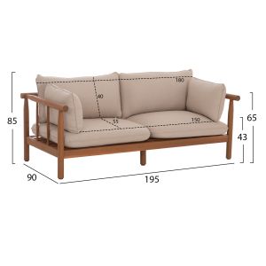 Garden set 4 pieces Elmora HM6517 acacia wood - polyester cushion covers in ecru color