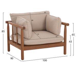 Garden set 4 pieces Elmora HM6517 acacia wood - polyester cushion covers in ecru color
