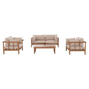 Garden set 4 pieces Elmora HM6517 acacia wood - polyester cushion covers in ecru color