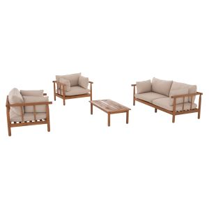 Garden set 4 pieces Elmora HM6517 acacia wood - polyester cushion covers in ecru color