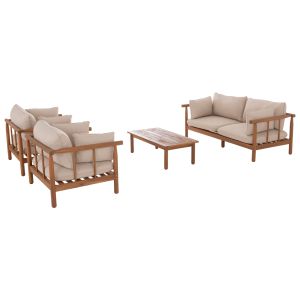 Garden set 4 pieces Elmora HM6517 acacia wood - polyester cushion covers in ecru color