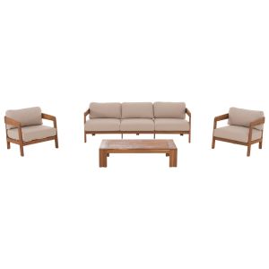 Garden set 4 pieces Solara HM6514 acacia wood - polyester cushion covers in ecru color