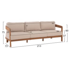Garden set 4 pieces Solara HM6514 acacia wood - polyester cushion covers in ecru color