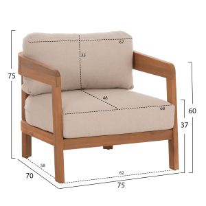 Garden set 4 pieces Solara HM6514 acacia wood - polyester cushion covers in ecru color