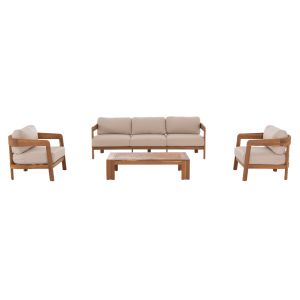 Garden set 4 pieces Solara HM6514 acacia wood - polyester cushion covers in ecru color