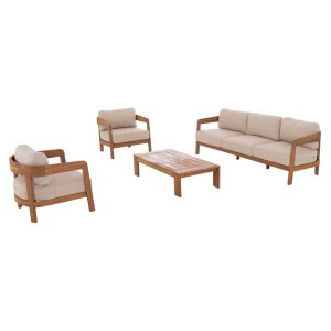 Garden set 4 pieces Solara HM6514 acacia wood - polyester cushion covers in ecru color