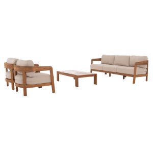 Garden set 4 pieces Solara HM6514 acacia wood - polyester cushion covers in ecru color