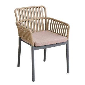 Garden chair SYLVIA, PP-UV sand beige-anthracite, beige cushion (KD)