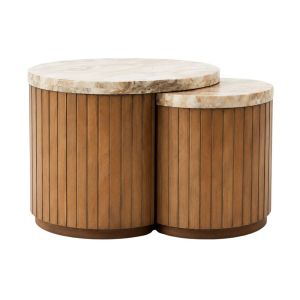 Set of 2 wooden coffee tables with white top and marble effect Ф75X40 Ф50X30СМ