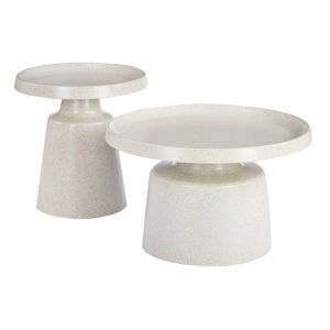 DOS set - 2 coffee tables, metal, painted in white with dots