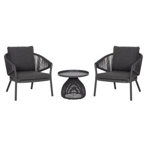 Set of 3 Driscoll HM10907.01 garden coffee tables and 2 armchairs - aluminum, gray