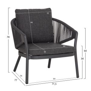 Set of 3 Driscoll HM10907.01 garden coffee tables and 2 armchairs - aluminum, gray