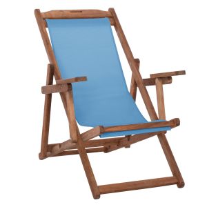 Beach chair with armrests and sky blue textile Limnos HM11708.08T beech in walnut 62.5X97X105ВСМ.