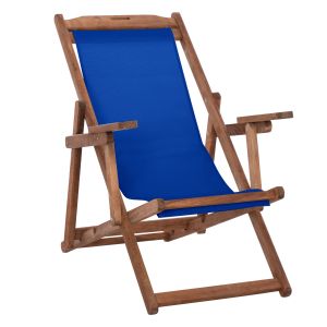 Beach chair with armrests and blue textile Limnos HM11708.01T beech in walnut 62.5X97X105ВСМ.