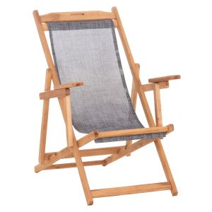 Beach chair with armrests and gray textile Limnos HM11708.10T, beech wood in walnut color, 62.5X97X105HCM.