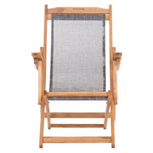 Beach chair with armrests and gray textile Limnos HM11708.10T, beech wood in walnut color, 62.5X97X105HCM.