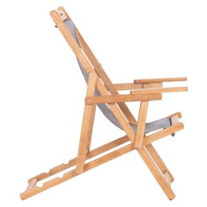 Beach chair with armrests and gray textile Limnos HM11708.10T, beech wood in walnut color, 62.5X97X105HCM.