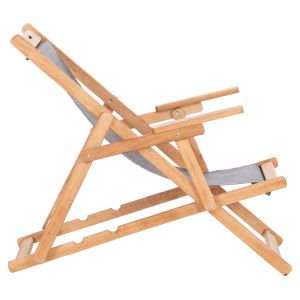 Beach chair with armrests and gray textile Limnos HM11708.10T, beech wood in walnut color, 62.5X97X105HCM.
