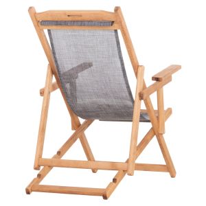 Beach chair with armrests and gray textile Limnos HM11708.10T, beech wood in walnut color, 62.5X97X105HCM.