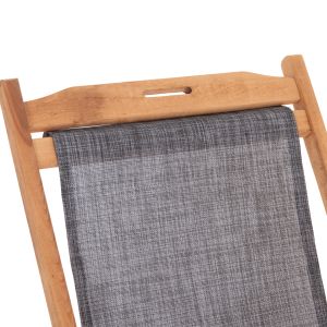 Beach chair with armrests and gray textile Limnos HM11708.10T, beech wood in walnut color, 62.5X97X105HCM.