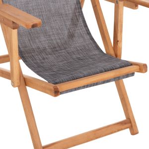 Beach chair with armrests and gray textile Limnos HM11708.10T, beech wood in walnut color, 62.5X97X105HCM.