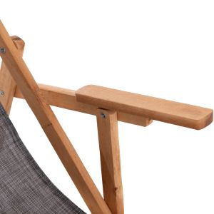 Beach chair with armrests and gray textile Limnos HM11708.10T, beech wood in walnut color, 62.5X97X105HCM.