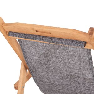 Beach chair with armrests and gray textile Limnos HM11708.10T, beech wood in walnut color, 62.5X97X105HCM.
