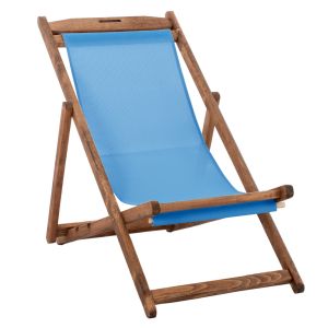Beach chair with textilene fabric in sky blue Limnos HM11707.089T beech in walnut 55.5X97X105H