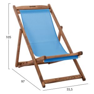 Beach chair with textilene fabric in sky blue Limnos HM11707.089T beech in walnut 55.5X97X105H