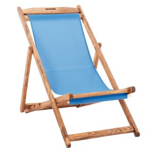 Beach chair with textilene fabric in sky blue Limnos HM11711.08T beech wood in natural color 55.5X97X105H