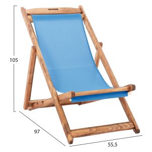 Beach chair with textilene fabric in sky blue Limnos HM11711.08T beech wood in natural color 55.5X97X105H