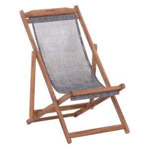 Beach chair with textilene fabric in gray Limnos HM11707.10T beech in walnut 55.5X97X105H