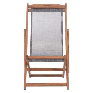 Beach chair with textilene fabric in gray Limnos HM11707.10T beech in walnut 55.5X97X105H