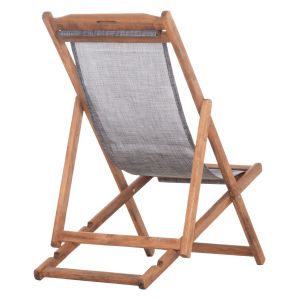 Beach chair with textilene fabric in gray Limnos HM11707.10T beech in walnut 55.5X97X105H