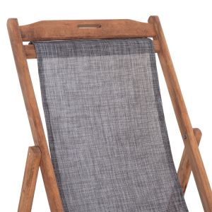 Beach chair with textilene fabric in gray Limnos HM11707.10T beech in walnut 55.5X97X105H