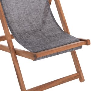 Beach chair with textilene fabric in gray Limnos HM11707.10T beech in walnut 55.5X97X105H